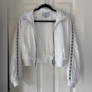 IRIS Windbreaker Bomber Jacket - Unisex White, Crop, Jacket. Size Small.